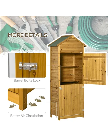 Outsunny Wooden Garden Storage Shed Utility Gardener Cabinet w/ 3 Shelves and 2 Door, 191.5cm x 79cm x 49cm, Natural wood effect