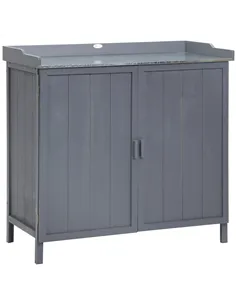 Outsunny Garden Storage Cabinet, Outdoor Tool Shed, Potting Bench Table with Galvanized Top and Two Shelves for Yard Tools or Po