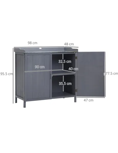 Outsunny Garden Storage Cabinet, Outdoor Tool Shed, Potting Bench Table with Galvanized Top and Two Shelves for Yard Tools or Po