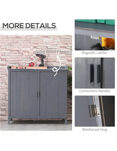 Outsunny Garden Storage Cabinet, Outdoor Tool Shed, Potting Bench Table with Galvanized Top and Two Shelves for Yard Tools or Po