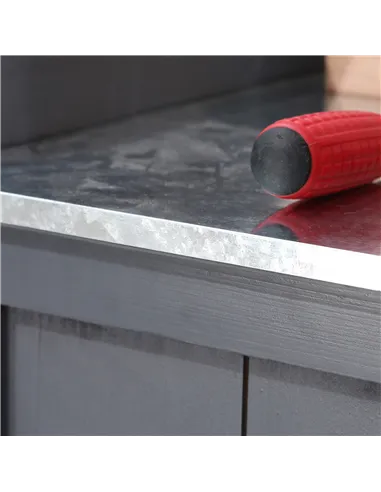 Outsunny Garden Storage Cabinet, Outdoor Tool Shed, Potting Bench Table with Galvanized Top and Two Shelves for Yard Tools or Po