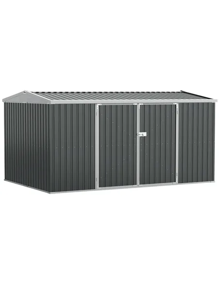 Outsunny 14 x 8ft Outdoor Garden Metal Storage Shed with Lockable Door, Tool Storage Box for Garden, Patio and Lawn, Grey