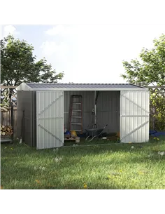 Outsunny 14 x 8ft Outdoor Garden Metal Storage Shed with Lockable Door, Tool Storage Box for Garden, Patio and Lawn, Grey 2