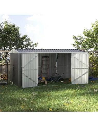 Outsunny 14 x 8ft Outdoor Garden Metal Storage Shed with Lockable Door, Tool Storage Box for Garden, Patio and Lawn, Grey