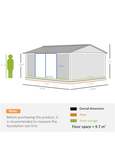 Outsunny 14 x 8ft Outdoor Garden Metal Storage Shed with Lockable Door, Tool Storage Box for Garden, Patio and Lawn, Grey