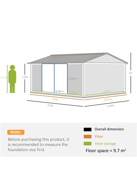 Outsunny 14 x 8ft Outdoor Garden Metal Storage Shed with Lockable Door, Tool Storage Box for Garden, Patio and Lawn, Grey