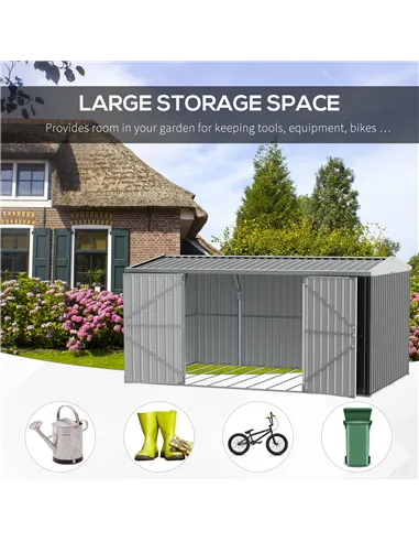 Outsunny 14 x 8ft Outdoor Garden Metal Storage Shed with Lockable Door, Tool Storage Box for Garden, Patio and Lawn, Grey