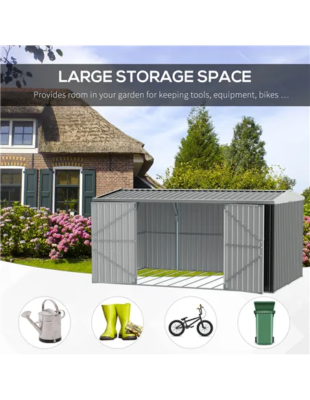 Outsunny 14 x 8ft Outdoor Garden Metal Storage Shed with Lockable Door, Tool Storage Box for Garden, Patio and Lawn, Grey