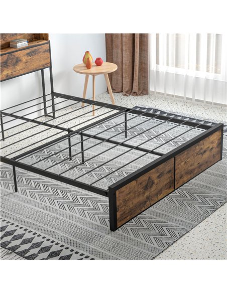 HOMCOM Industrial King Bed Frame, 5.2FT Steel Bed Base with Storage Headboard, Footboard, Slatted Support and Under Bed Storage,