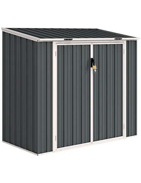 Outsunny 5ft x 3ft Garden 2-Bin Steel Storage Shed, Double Rubbish Storage Shed, Hide Dustbin w/ Locking Doors and Openable Lid