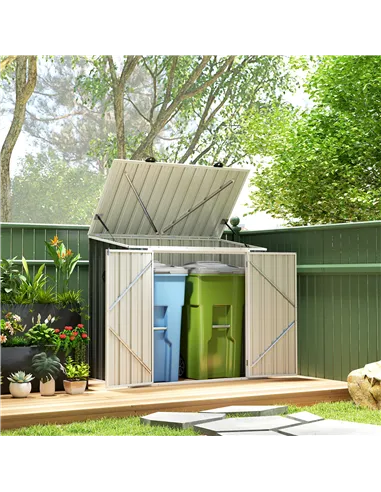 Outsunny 5ft x 3ft Garden 2-Bin Steel Storage Shed, Double Rubbish Storage Shed, Hide Dustbin w/ Locking Doors and Openable Lid