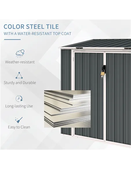 Outsunny 5ft x 3ft Garden 2-Bin Steel Storage Shed, Double Rubbish Storage Shed, Hide Dustbin w/ Locking Doors and Openable Lid