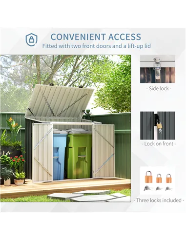 Outsunny 5ft x 3ft Garden 2-Bin Steel Storage Shed, Double Rubbish Storage Shed, Hide Dustbin w/ Locking Doors and Openable Lid