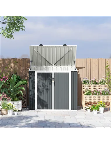Outsunny 5ft x 3ft Garden 2-Bin Steel Storage Shed, Double Rubbish Storage Shed, Hide Dustbin w/ Locking Doors and Openable Lid