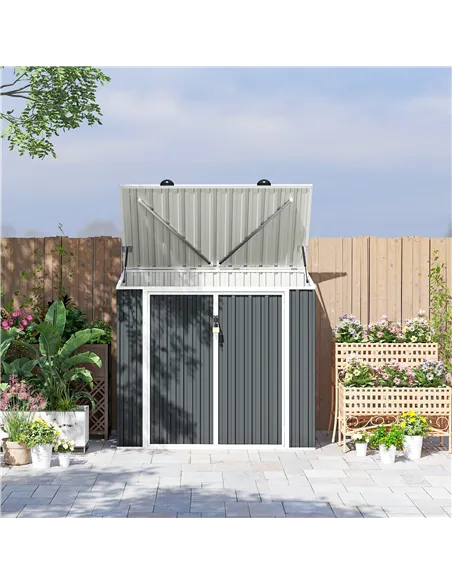 Outsunny 5ft x 3ft Garden 2-Bin Steel Storage Shed, Double Rubbish Storage Shed, Hide Dustbin w/ Locking Doors and Openable Lid