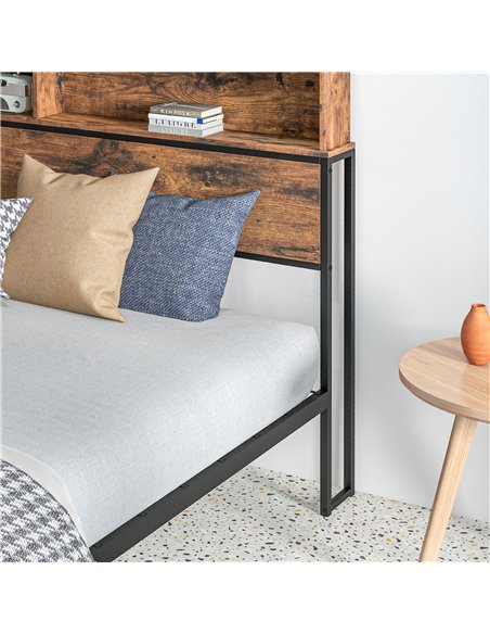 HOMCOM Industrial King Bed Frame, 5.2FT Steel Bed Base with Storage Headboard, Footboard, Slatted Support and Under Bed Storage,
