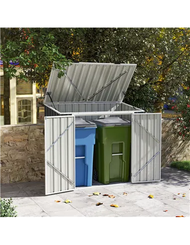 Outsunny 5ft x 3ft Garden 2-Bin Steel Storage Shed, Double Rubbish Storage Shed, Hide Dustbin w/ Locking Doors and Openable Lid