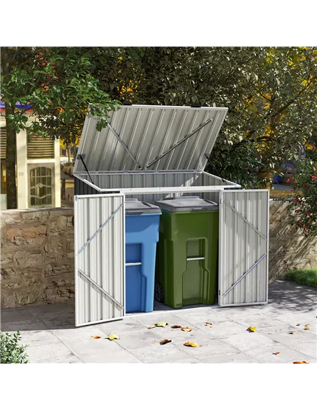 Outsunny 5ft x 3ft Garden 2-Bin Steel Storage Shed, Double Rubbish Storage Shed, Hide Dustbin w/ Locking Doors and Openable Lid