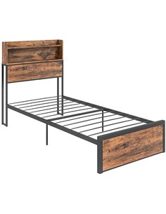 HOMCOM Industrial Single Bed Frame, 3.1FT Steel Bed Base with Storage Headboard, Footboard, Slatted Support and Under Bed Storag
