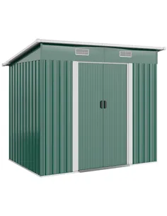 Outsunny 7 x 4ft Outdoor Storage Shed with Foundation Kit, Lean to Metal Garden Shed for Log, Rubbish Bin, Tool, Lawnmower, Bike