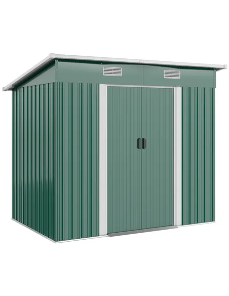 Outsunny 7 x 4ft Outdoor Storage Shed with Foundation Kit, Lean to Metal Garden Shed for Log, Rubbish Bin, Tool, Lawnmower, Bike