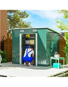 Outsunny 7 x 4ft Outdoor Storage Shed with Foundation Kit, Lean to Metal Garden Shed for Log, Rubbish Bin, Tool, Lawnmower, Bike 2