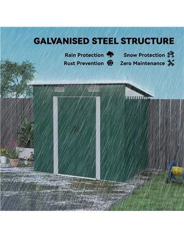 Outsunny 7 x 4ft Outdoor Storage Shed with Foundation Kit, Lean to Metal Garden Shed for Log, Rubbish Bin, Tool, Lawnmower, Bike