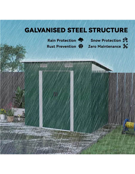 Outsunny 7 x 4ft Outdoor Storage Shed with Foundation Kit, Lean to Metal Garden Shed for Log, Rubbish Bin, Tool, Lawnmower, Bike