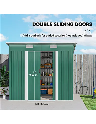 Outsunny 7 x 4ft Outdoor Storage Shed with Foundation Kit, Lean to Metal Garden Shed for Log, Rubbish Bin, Tool, Lawnmower, Bike