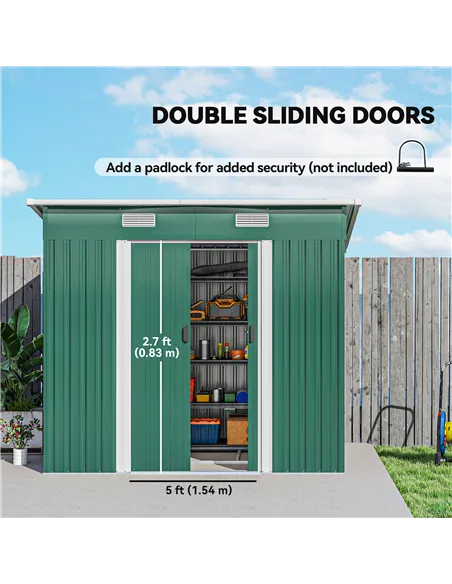 Outsunny 7 x 4ft Outdoor Storage Shed with Foundation Kit, Lean to Metal Garden Shed for Log, Rubbish Bin, Tool, Lawnmower, Bike
