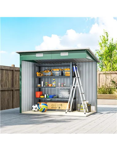 Outsunny 7 x 4ft Outdoor Storage Shed with Foundation Kit, Lean to Metal Garden Shed for Log, Rubbish Bin, Tool, Lawnmower, Bike