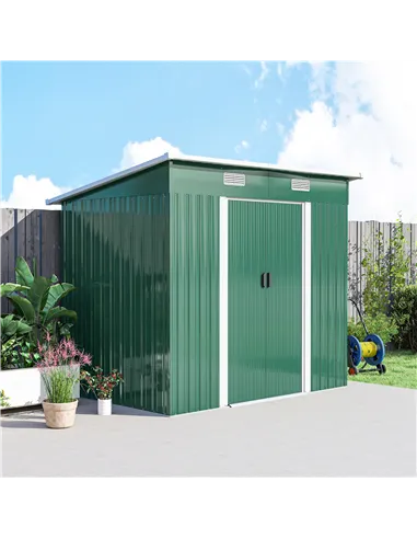 Outsunny 7 x 4ft Outdoor Storage Shed with Foundation Kit, Lean to Metal Garden Shed for Log, Rubbish Bin, Tool, Lawnmower, Bike