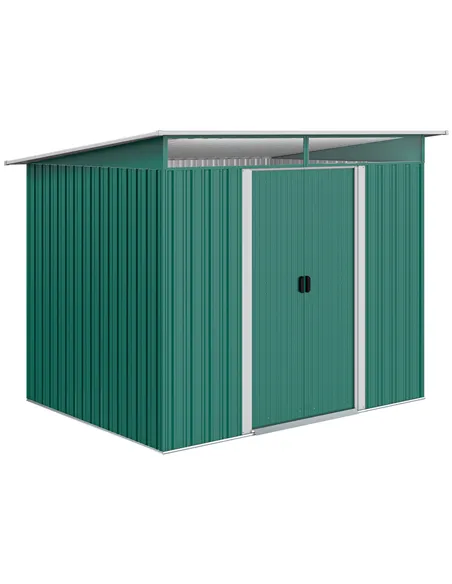 Outsunny 8.5 x 6ft Metal Shed with Lightsky Panels, Garden Storage Tool House with Double Doors for Garden, Patio and Lawn, Gree