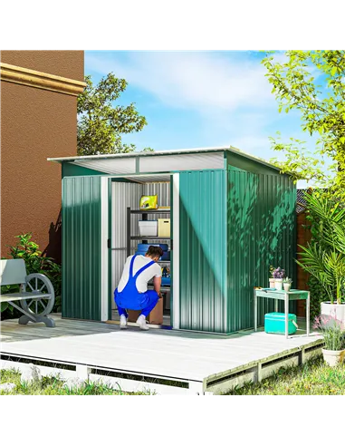 Outsunny 8.5 x 6ft Metal Shed with Lightsky Panels, Garden Storage Tool House with Double Doors for Garden, Patio and Lawn, Gree