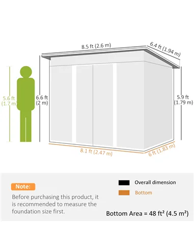 Outsunny 8.5 x 6ft Metal Shed with Lightsky Panels, Garden Storage Tool House with Double Doors for Garden, Patio and Lawn, Gree
