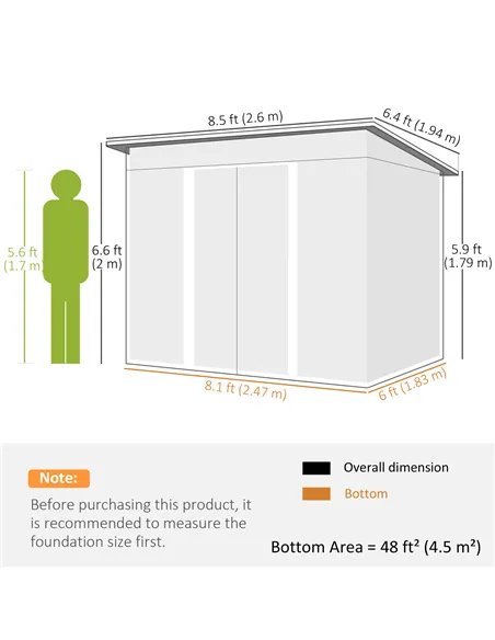 Outsunny 8.5 x 6ft Metal Shed with Lightsky Panels, Garden Storage Tool House with Double Doors for Garden, Patio and Lawn, Gree