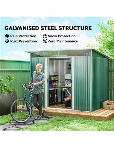 Outsunny 8.5 x 6ft Metal Shed with Lightsky Panels, Garden Storage Tool House with Double Doors for Garden, Patio and Lawn, Gree