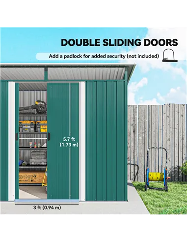 Outsunny 8.5 x 6ft Metal Shed with Lightsky Panels, Garden Storage Tool House with Double Doors for Garden, Patio and Lawn, Gree