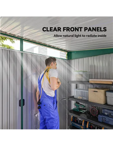 Outsunny 8.5 x 6ft Metal Shed with Lightsky Panels, Garden Storage Tool House with Double Doors for Garden, Patio and Lawn, Gree