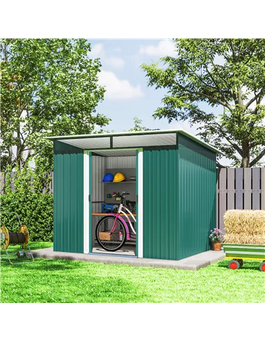 Outsunny 8.5 x 6ft Metal Shed with Lightsky Panels, Garden Storage Tool House with Double Doors for Garden, Patio and Lawn, Gree