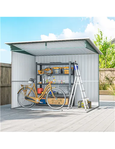 Outsunny 8.5 x 6ft Metal Shed with Lightsky Panels, Garden Storage Tool House with Double Doors for Garden, Patio and Lawn, Gree