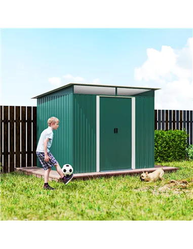 Outsunny 8.5 x 6ft Metal Shed with Lightsky Panels, Garden Storage Tool House with Double Doors for Garden, Patio and Lawn, Gree