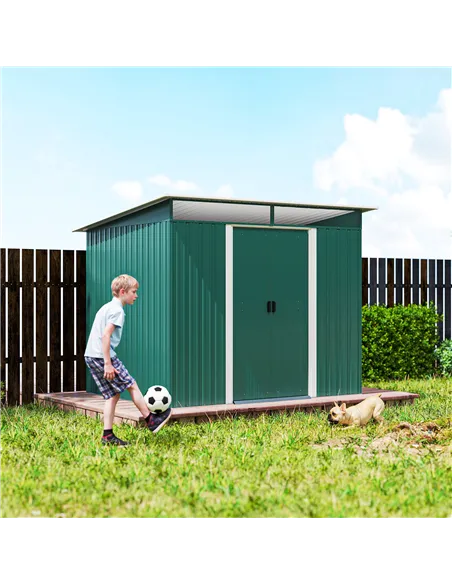 Outsunny 8.5 x 6ft Metal Shed with Lightsky Panels, Garden Storage Tool House with Double Doors for Garden, Patio and Lawn, Gree