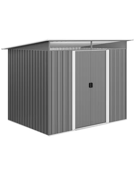 Outsunny Garden Metal Storage Shed House Hut Gardening Tool Storage w/ Tilted Roof and Ventilation 8.5 x 6ft, Grey