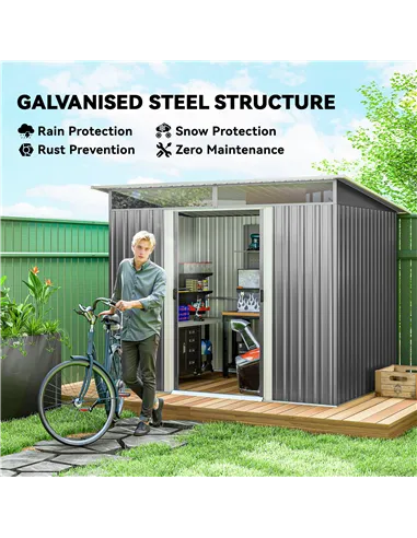 Outsunny Garden Metal Storage Shed House Hut Gardening Tool Storage w/ Tilted Roof and Ventilation 8.5 x 6ft, Grey