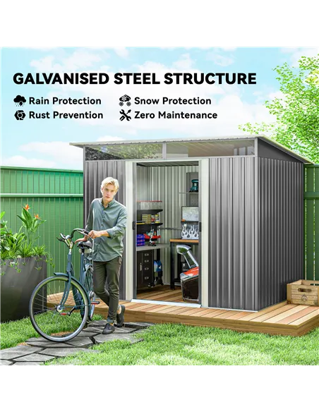 Outsunny Garden Metal Storage Shed House Hut Gardening Tool Storage w/ Tilted Roof and Ventilation 8.5 x 6ft, Grey