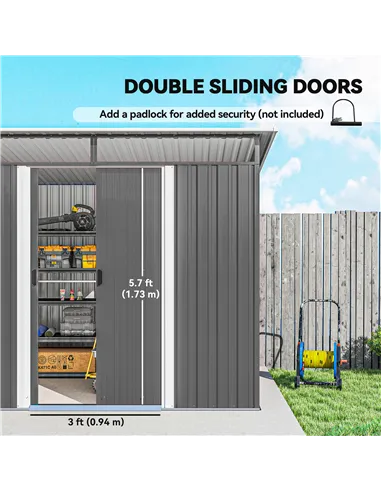 Outsunny Garden Metal Storage Shed House Hut Gardening Tool Storage w/ Tilted Roof and Ventilation 8.5 x 6ft, Grey