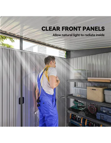 Outsunny Garden Metal Storage Shed House Hut Gardening Tool Storage w/ Tilted Roof and Ventilation 8.5 x 6ft, Grey