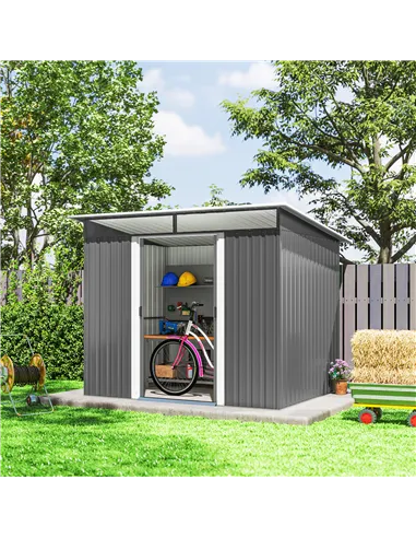 Outsunny Garden Metal Storage Shed House Hut Gardening Tool Storage w/ Tilted Roof and Ventilation 8.5 x 6ft, Grey