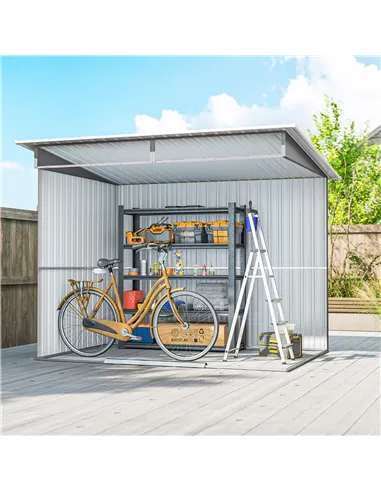 Outsunny Garden Metal Storage Shed House Hut Gardening Tool Storage w/ Tilted Roof and Ventilation 8.5 x 6ft, Grey